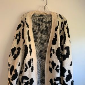 White and black oversized cardigan
